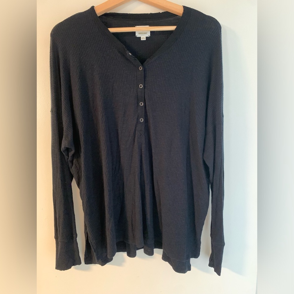 Aerie offline black ribbed quarter snap shirt- long sleeved- size M